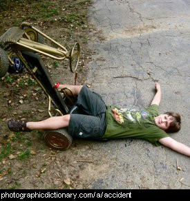 Photo of a boy who had an accident on a go kart.