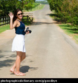 Photo of a woman waving goodbye