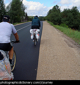 Photo of two people on a bike journey