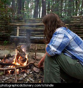 Photo of a man starting a fire